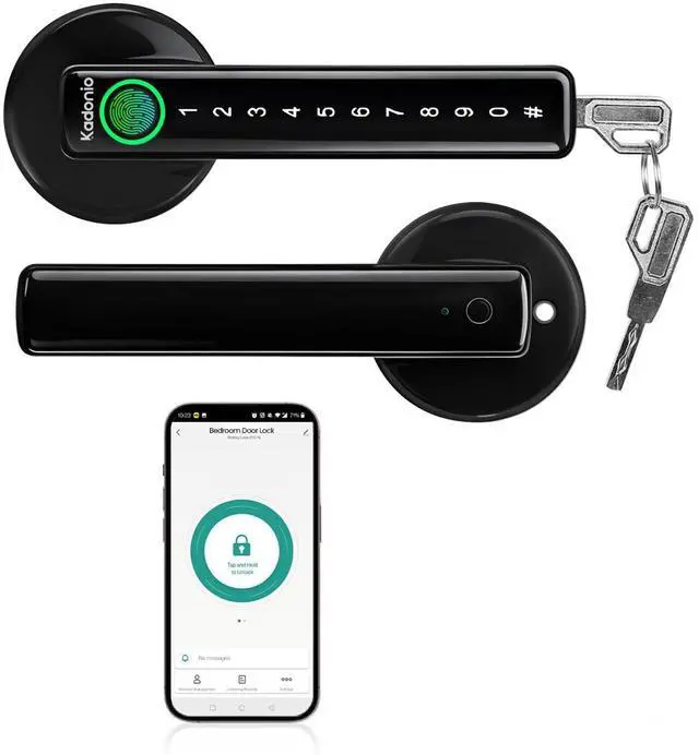 Alt view image 8 of 14 - Fingerprint Door Lock, Electronic Keyless Entry Door Lock with Handle, Smart Door Knob with APP, Code, Fingerprint Biometric, Backup Key for Bedroom, Home, Hotel, Office, Apartment (Black)
