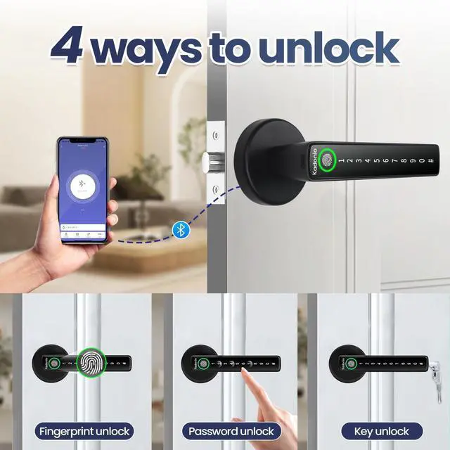 Alt view image 12 of 14 - Fingerprint Door Lock, Electronic Keyless Entry Door Lock with Handle, Smart Door Knob with APP, Code, Fingerprint Biometric, Backup Key for Bedroom, Home, Hotel, Office, Apartment (Black)