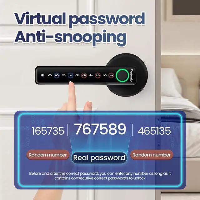 Alt view image 13 of 14 - Fingerprint Door Lock, Electronic Keyless Entry Door Lock with Handle, Smart Door Knob with APP, Code, Fingerprint Biometric, Backup Key for Bedroom, Home, Hotel, Office, Apartment (Black)