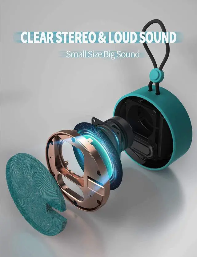 Alt view image 12 of 14 - C12 IPX7 Waterproof Shower Bluetooth Speaker, Portable Small Speaker, Speakers Bluetooth Wireless Loud Clear Sound, Support TF Card Suction Cup for Kayak Canoe Beach Gift (Teal)
