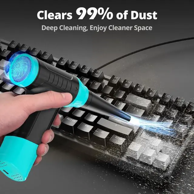 Alt view image 11 of 14 - Compressed Air Duster Keyboard Cleaner - Electric Air Blower Cleaning Kit 150,000 RPM Mini Blower Spray to Dust Off Car, PC, Keyboard, Vacuum (Green)