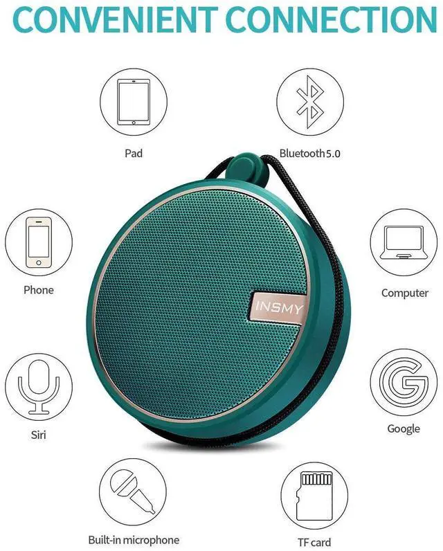 Alt view image 13 of 14 - C12 IPX7 Waterproof Shower Bluetooth Speaker, Portable Small Speaker, Speakers Bluetooth Wireless Loud Clear Sound, Support TF Card Suction Cup for Kayak Canoe Beach Gift (Teal)