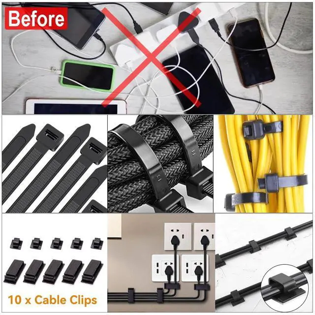 Alt view image 11 of 14 - Cable Management Box Cable Management Kit for Power Strip to Hide Wires,Cord Organizer Boxes,Safe ABS Material Wire Organizer of Cable Clips Sleeve for Home & Office,3Pack-128PCS /Black