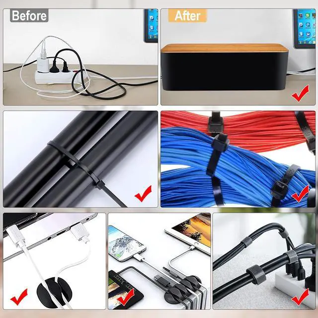 Alt view image 12 of 14 - Cable Management Box Cable Management Kit for Power Strip to Hide Wires,Cord Organizer Boxes,Safe ABS Material Wire Organizer of Cable Clips Sleeve for Home & Office,3Pack-128PCS /Black