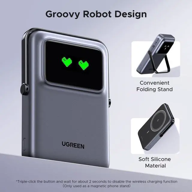 Alt view image 13 of 14 - 10000mAh Magnetic Portable Charger, Qi 7.5W Wireless Power Bank, PD 20W USB C Battery Pack with Foldable Stand and TFT Display MagSafe Compatible iPhone 17/16 /15/14/13/12 Series, Black