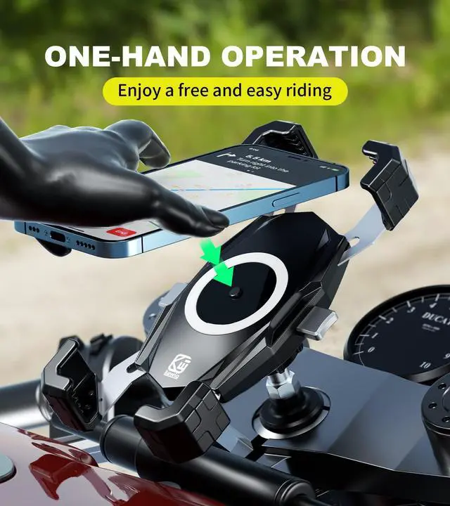 Alt view image 9 of 14 - Motorcycle Fork Stem Phone Mount, Motorcycle Phone Mount, 1S One-Push Automatically Lock & Release, Fits for Fork Stem 12-25.4mm in Diameter, for 4.0-6.9" Cellphones