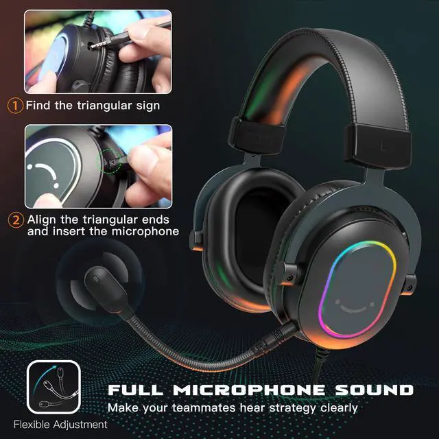 Alt view image 11 of 14 - Gaming Headset for PC-Wired Headphones with Microphone-7.1 Surround Sound Computer USB Headset for Laptop, Streaming Headphones on PS4/PS5, with EQ Mode, RGB, Soft Ear Pads - AmpliGame H6