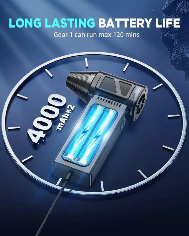 Alt view image 12 of 14 - Compressed Air Duster, 360000RPM Powerful Electric Air Duster with Brushless Motor, 5-Gear Rechargeable Cordless Air Blower Turbo Fan, Mini Jet Dry Blower for PC, Keyboard, Snow, Car, Outdoors