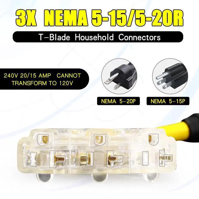Alt view image 11 of 14 - 50 Amp to 20 Amp Welder Distribution Adapter Compatible with Nema 6-50p to 3X 5-15r/ 5-20r Adapter Cord for 3 Prong Welder to Three Household Outlet, STW 10 Awg, 1ft, Etl Listed