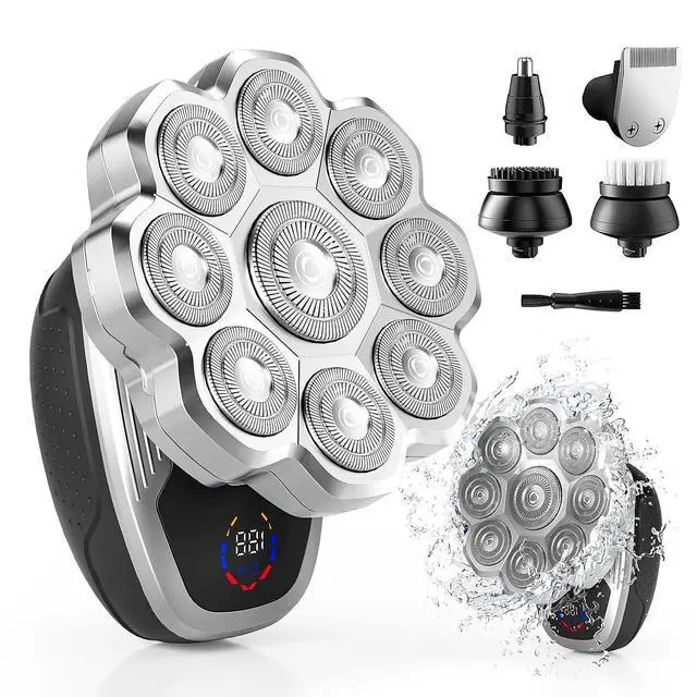 Alt view image 8 of 14 - Electric Razor for Men,Head Shavers for Bald Men,5-in-1 Electric Razors with Wet & Dry Bald Head Shaver,9D Floating Head Shaver Comes with Magnetic Detachable Blades