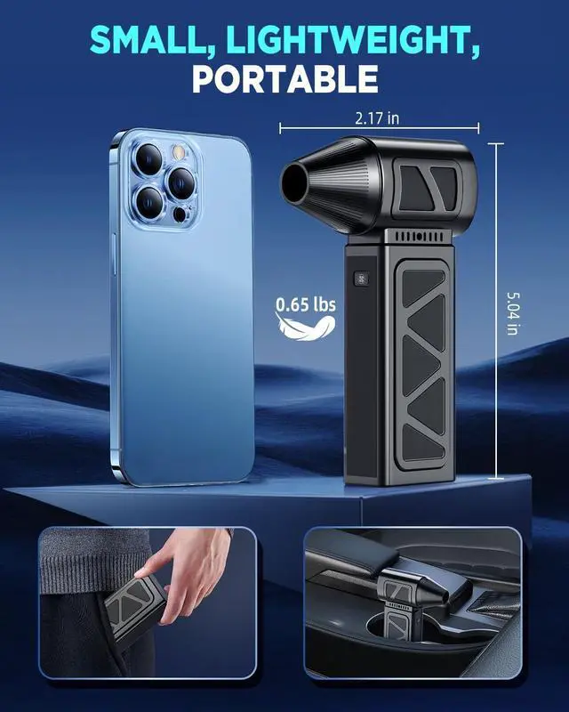 Alt view image 14 of 14 - Compressed Air Duster, 360000RPM Powerful Electric Air Duster with Brushless Motor, 5-Gear Rechargeable Cordless Air Blower Turbo Fan, Mini Jet Dry Blower for PC, Keyboard, Snow, Car, Outdoors