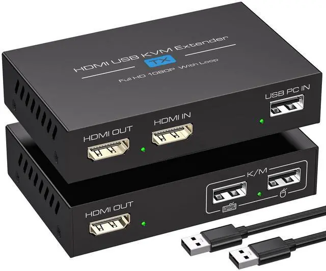 Alt view image 8 of 14 - HDMI KVM USB Extender 394ft 120M Over Cat 5e 6 7 1080P Ethernet Balun Transmitter Receiver with Loop Out Function Plug Play for Mouse and Keyboard Control