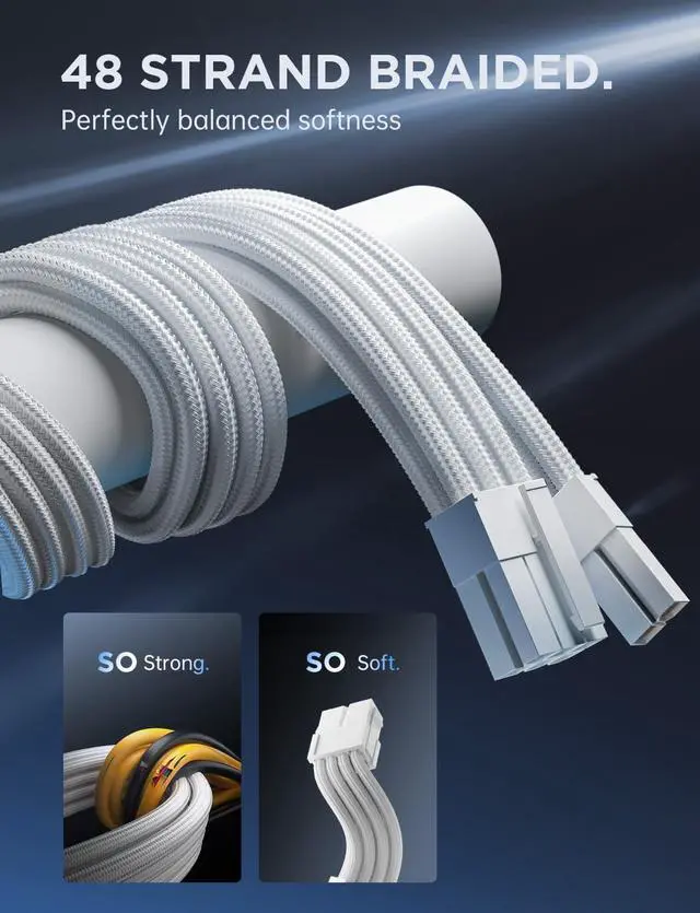 Alt view image 13 of 14 - Power Supply Sleeved Cable, 16 AWG PSU Extension Cable Kit of White Connector, 1x24Pin/2x4+4 EPS/3x6+2 PCI-E, 30cm Length with Combs-White
