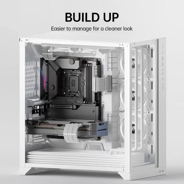 Alt view image 12 of 14 - Power Supply Sleeved Cable, 16 AWG PSU Extension Cable Kit of White Connector, 1x24Pin/2x4+4 EPS/3x6+2 PCI-E, 30cm Length with Combs-White