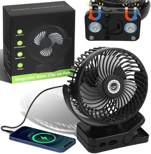Alt view image 8 of 14 - 6 inch Magnetic Cruise Fan with 12000mAh Rechargeable Battery, 3-Speed Control, LED Light, Timer, Clip & Power Output Ship-Approved, 360° Tilt Head for Cruise Staterooms & Travel