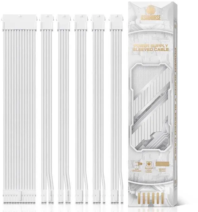Alt view image 8 of 14 - Power Supply Sleeved Cable, 16 AWG PSU Extension Cable Kit of White Connector, 1x24Pin/2x4+4 EPS/3x6+2 PCI-E, 30cm Length with Combs-White