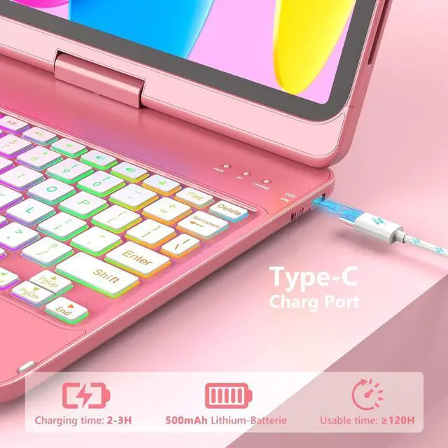 Alt view image 13 of 14 - Touch Keyboard Case for iPad (A16) 11th Generation 11 inch 2025&10th Gen 10.9 inch 2022, 360° Rotate for iPad 10th Generation Case with Keyboard, Backlit Keyboard Case with Pencil Holder, Pink