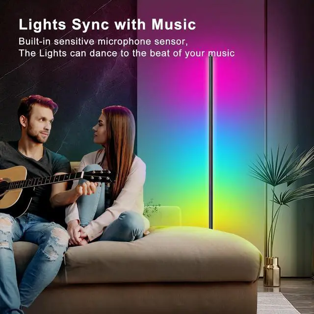 Alt view image 11 of 12 - Corner Floor Lamp, RGB LED Corner Lamp with Music Sync, Smart App and Remote Control Color Changing Ambience Light, 16 Million DIY Colors Timer Setting for Bedroom, Living Room