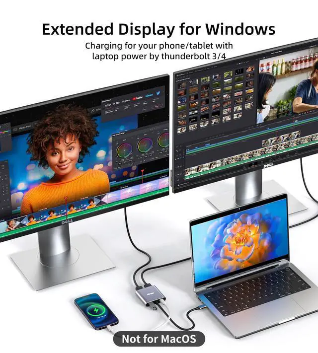 Alt view image 11 of 12 - USB C to HDMI Adapter Dual 4K@60Hz, 4 in 1 USB C to HDMI Converter with 100W PD Charging USB 3.0, USB C to HDMI Splitter Extended Display Compatible Thunderbolt 3/4