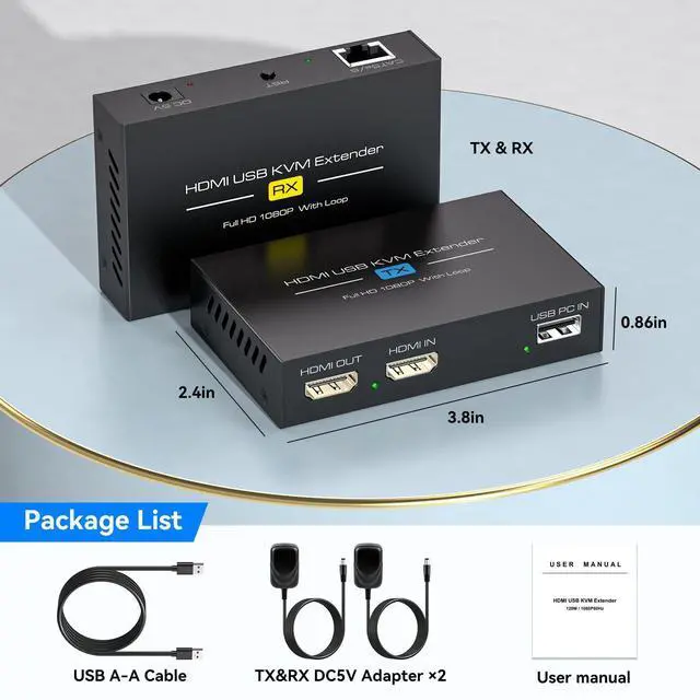Alt view image 14 of 14 - HDMI KVM USB Extender 394ft 120M Over Cat 5e 6 7 1080P Ethernet Balun Transmitter Receiver with Loop Out Function Plug Play for Mouse and Keyboard Control