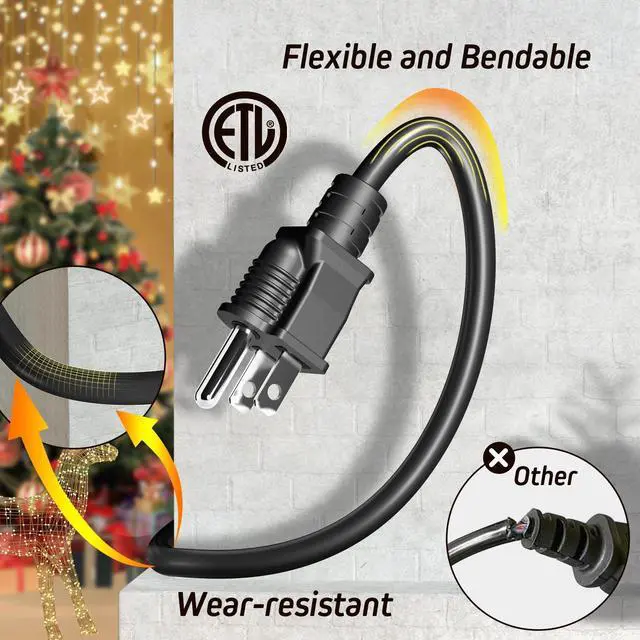 Alt view image 11 of 14 - Black 1 to 4 Splitter Extension Cord (Combined 31 FT, End to End 13 FT), 3 Prong Plug with 4 Extended Outlets, with Weatherproof Covers for Indoor and Outdoor