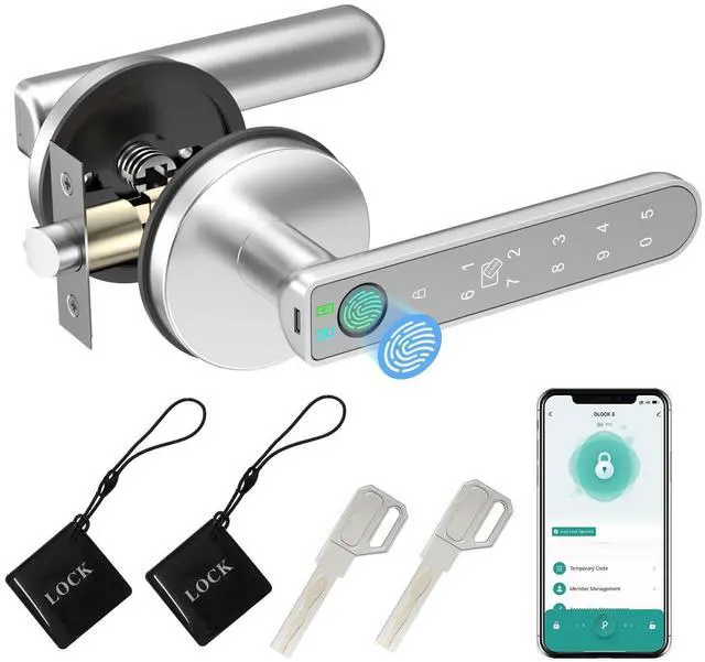 Alt view image 7 of 12 - Fingerprint Door Lock, 5 in 1 Smart Door Knob with Smart APP/Fingerprint/IC Cards/Password/Backup Keys, Finger Print Door Knob with Keypad for Bedroom, Office, Apartment, Silver, 1 Pack