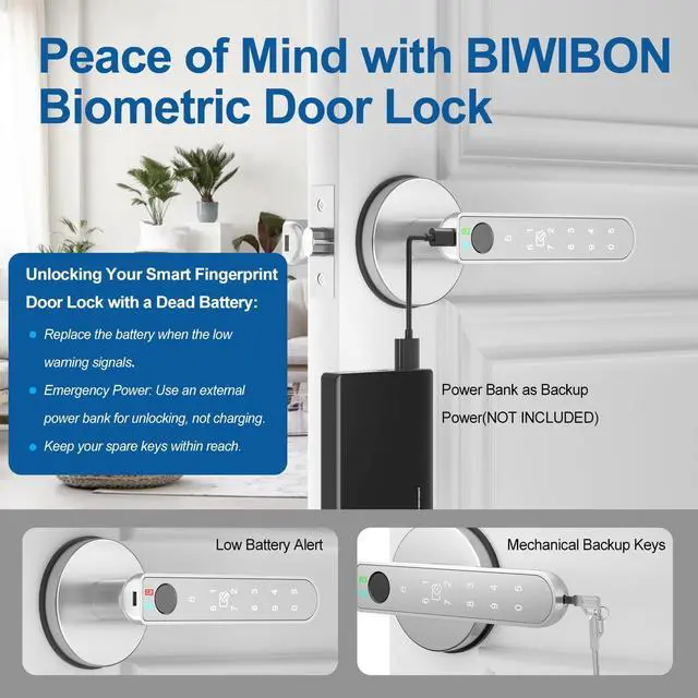 Alt view image 11 of 12 - Fingerprint Door Lock, 5 in 1 Smart Door Knob with Smart APP/Fingerprint/IC Cards/Password/Backup Keys, Finger Print Door Knob with Keypad for Bedroom, Office, Apartment, Silver, 1 Pack