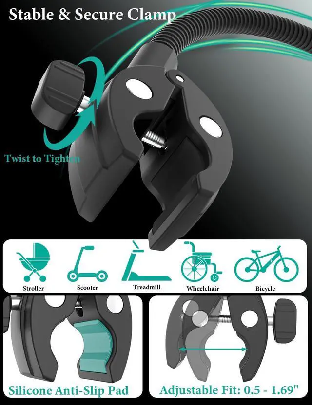 Alt view image 10 of 14 - Phone Holder, Gooseneck Cell Phone Mount for Baby Stroller, Shopping Cart, Bicycle, Pilates Reformer, Handlebar Clamp Mount for iPhone 16 Pro Max/14/13/12, Galaxy S24, 47" Smartphone