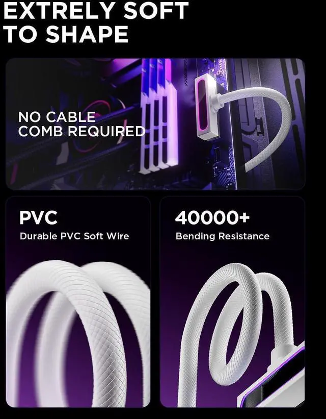 Alt view image 10 of 10 - Hydrus-24PIN PC PSU Extension, ATX 24PIN Motherboard Power Extension 90° Right Angle Design, 650W Power Supply, Perfect for PC Case Management & DIY Enthusiasts (White, 24Pin-ARGB)