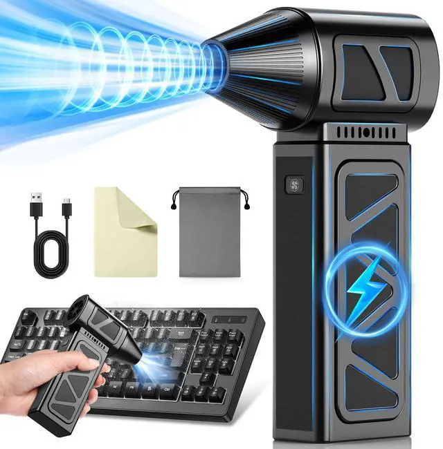 Alt view image 8 of 14 - Compressed Air Duster, 360000RPM Powerful Electric Air Duster with Brushless Motor, 5-Gear Rechargeable Cordless Air Blower Turbo Fan, Mini Jet Dry Blower for PC, Keyboard, Snow, Car, Outdoors