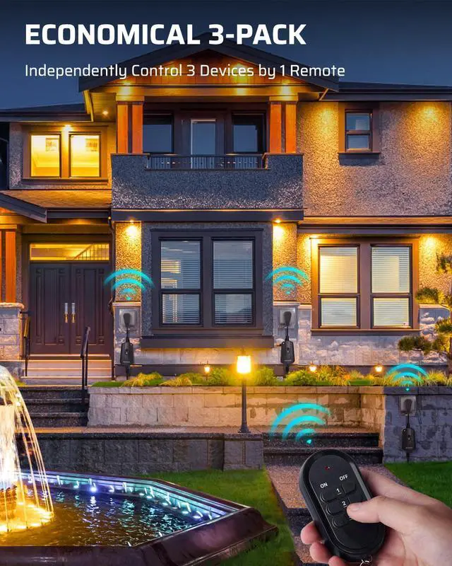 Alt view image 10 of 14 - Outdoor Wireless Remote Control Outlet Kit, Waterproof Electrical Plug for Indoor Outdoor Lights, Separately Controlled 3 Pack Receivers, 100 Feet RF Signal, UL Listed
