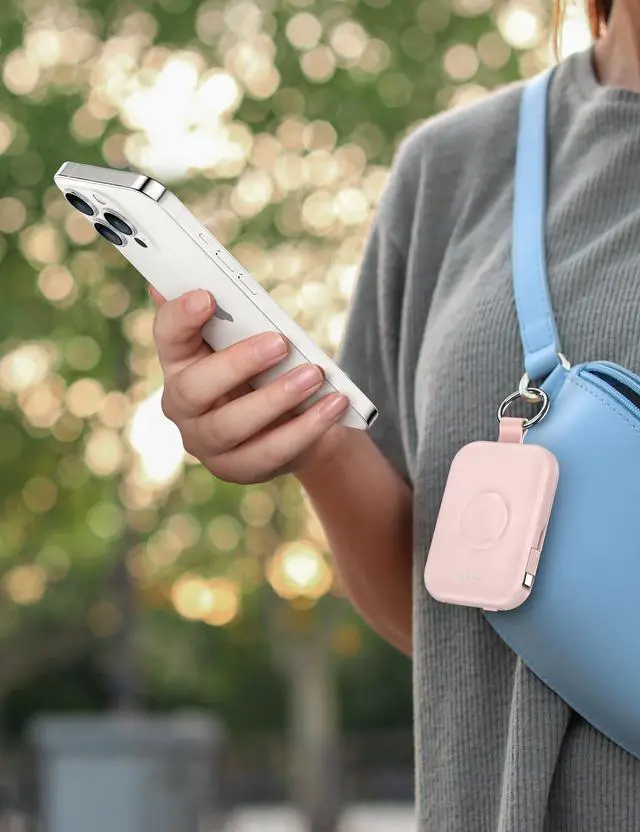 Alt view image 10 of 12 - Portable Charger, 5000mAh Portable Charger Power Bank with Built-in Cables, Travel Keychain Battery Pack for Apple Watch Ultra/11/10/9/8/7/6/SE, iPhone Air/17/16/15/14/13/12, Pink