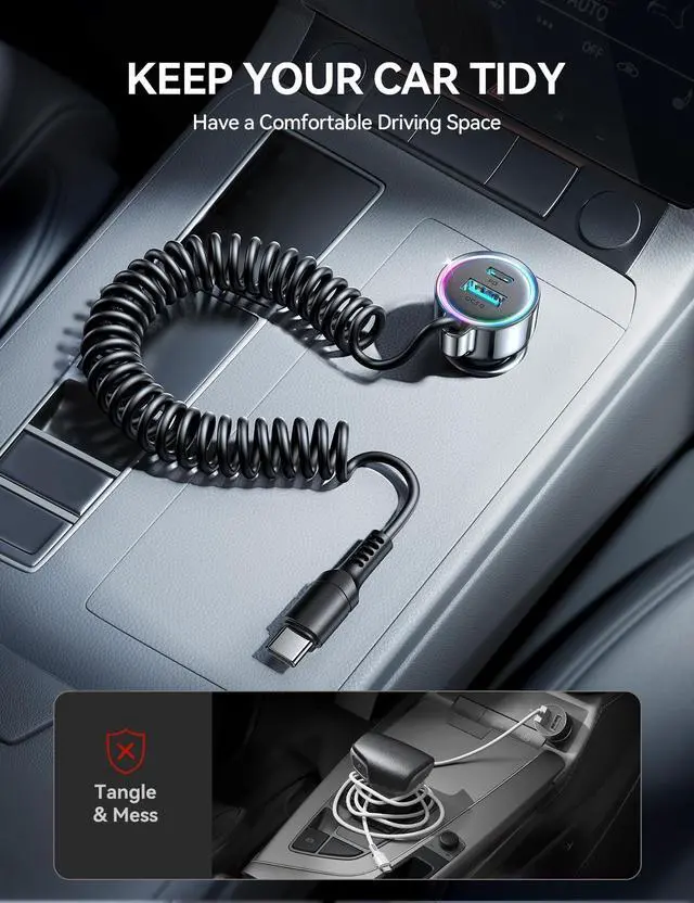 Alt view image 13 of 14 - 72W Car Charger USB C for iPhone 17/16, 36W Super Fast Charging Type C Coiled Cable for iPhone 17/16 Pro Max Plus/Samsung S25/S24/S23/Pixel 10 Car Phone Charger Adapter for Pixel/Android, iPad Pro