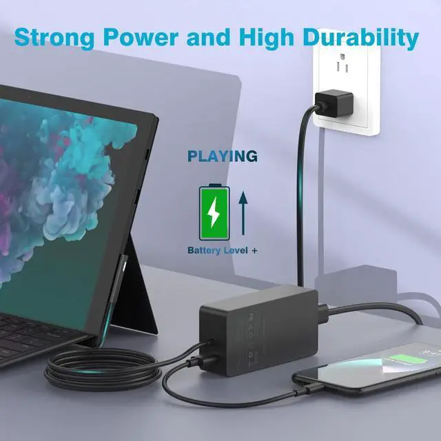 Alt view image 9 of 14 - 127W Charger for Microsoft Surface Book 3, Compatible with 102W Surface Book 2, 1, Laptop Studio 2, 1, Power Adapter for Windows Surface Pro/Laptop/Go, 10FT Cable with Powerful Magnetic Plug, LED
