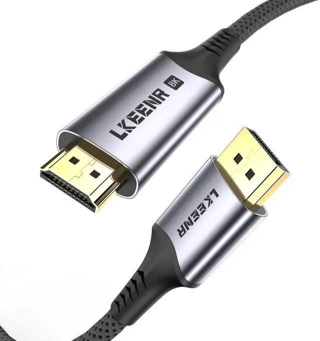 Alt view image 8 of 14 - DisplayPort to HDMI Cable (8K@60Hz, 4K@120Hz, 2K@144Hz) 10ft Uni-Directional DP 1.4 Source to HDMI 2.1 Display Braided Cord Supports HDCP 2.3 HDR10 Display Port for AMD, NVIDIA