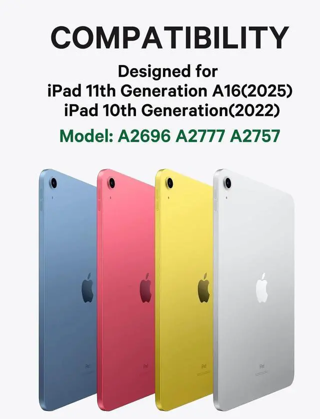 Alt view image 9 of 14 - Keyboard Case for iPad 11th Generation(A16,2025) / 10th Generation(2022), Stain-Resistant Cover, 7 Color Backlit, Detachable Keyboard Case with Touchpad and Pencil Holder, Sky Blue