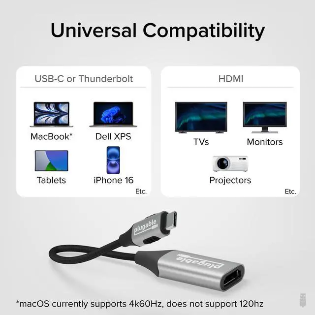 Alt view image 10 of 13 - USB C to HDMI Adapter, HDMI 2.1, 8K 60Hz or 4K 144Hz, USB4 / Thunderbolt Compatible with XPS, iPhone 15, iPad Pro, MacBook Pro, Mac Resolution up to 4K 60Hz (USBC-HDMI8K)