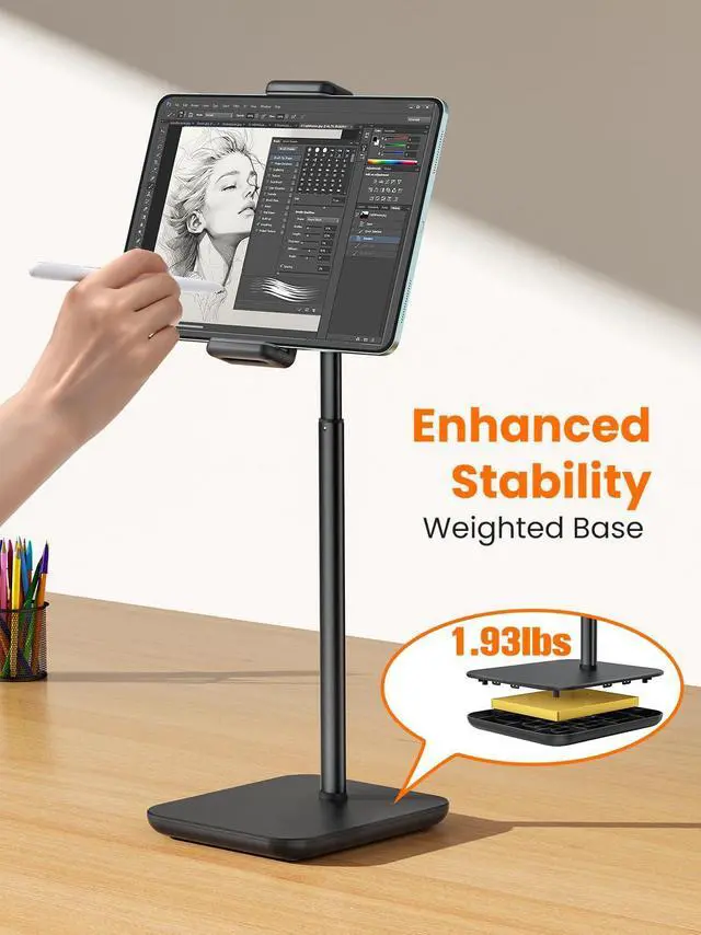 Alt view image 12 of 14 - Tablet Holder Stand, Portable Monitor Stand- 4.4lb (2kg) Holding Strength, Height Adjustable Up to 18.11" Compatible withs iPad, Kindle, Portable Monitor, All 4.7"-16" Devices - Black