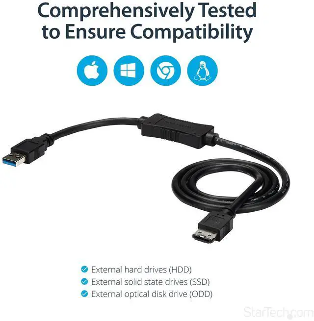 Alt view image 10 of 14 - 3 ft USB 3.0 to eSATA Adapter - 6 Gbps USB to HDD/SSD/ODD Converter - Hard Drive to USB Cable (USB3S2ESATA3)