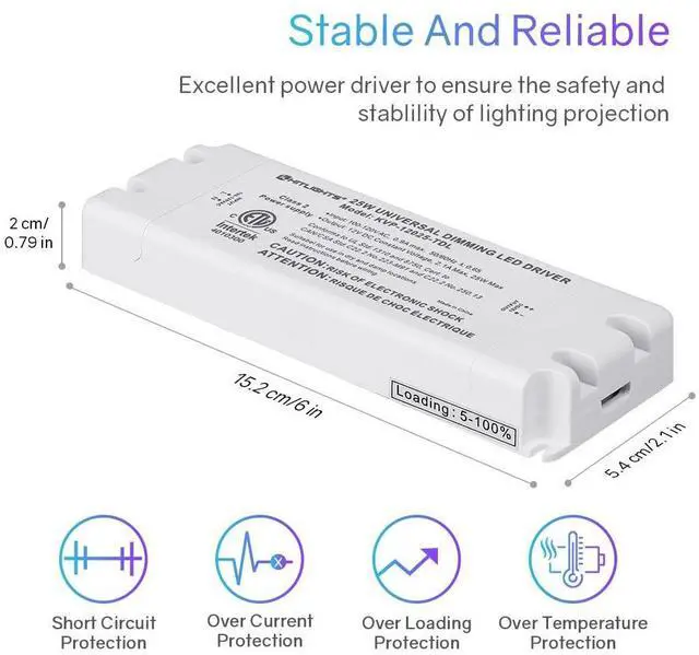 Alt view image 9 of 14 - 25W Dimmable LED Driver Transformer, Power Supply 120V AC to 12V DC, Compatible with Lutron Leviton Dimmers, for LED Strip Lights, Constant Voltage LED Projects, ETL Listed