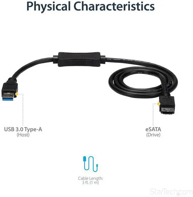 Alt view image 12 of 14 - 3 ft USB 3.0 to eSATA Adapter - 6 Gbps USB to HDD/SSD/ODD Converter - Hard Drive to USB Cable (USB3S2ESATA3)