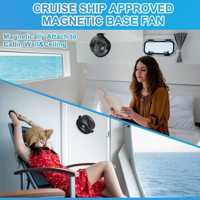 Alt view image 9 of 14 - Magnetic Cruise Fan with 8000mAh Rechargeable Battery, LED Light, Timer&Power Output, Magnetically Sticks on Cabin Ceilings and Walls, Ship Approved Cabin Air Circulator