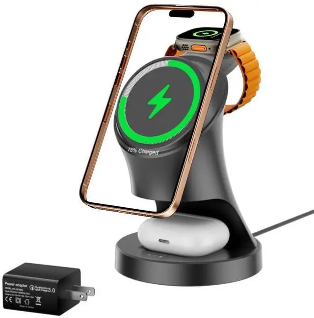 Alt view image 8 of 14 - 3 in 1 Wireless Charging Station for Apple Devices,Magsafe Charger for IPhone17 16 15 14 13 12 Pro/Max/Plus/Mini Wireless Charger Station for AirPods 2/3/4/Pro iWatch Ultra11/10/9/8/7/SE/6/5/4/3/2
