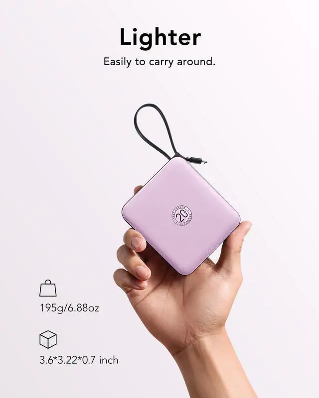 Alt view image 11 of 14 - Portable Charger with Built-in Cable, 10000mAh Power Bank, 22.5W/PD20W Fast Charging USB C Battery Pack for iPhone 16 15 14 Samsung Galaxy S25 S24 S23 S22 Android Airpods, Purple(1 Pack)