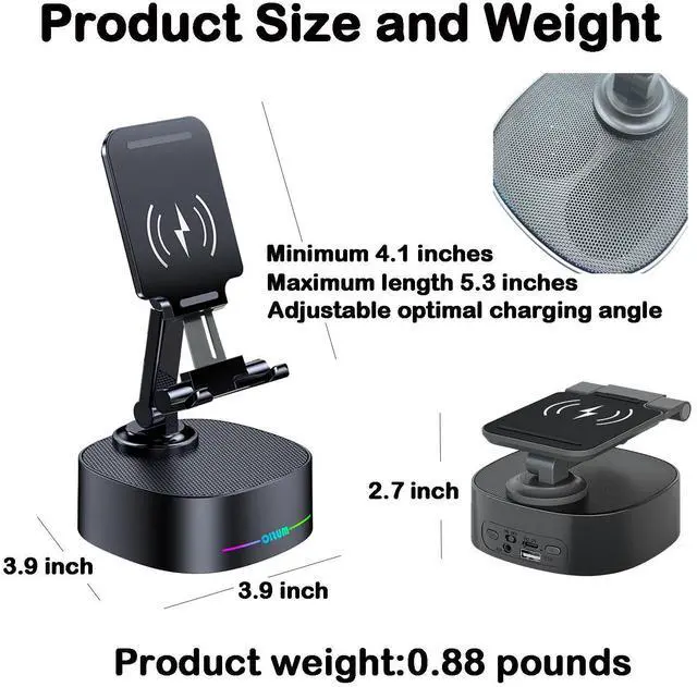Alt view image 12 of 12 - Bluetooth Speaker with Wireless Charging and Cell Phone Stand,Best Speaker Stand for iPhone/iPad/Samsung Galaxy,HD Surround Sound Perfect for Home and Outdoors,Creative Gift (Black)