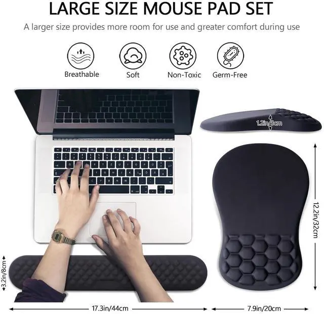 Alt view image 12 of 14 - Mouse Pad Wrist Support, 2 in1 Keyboard Wrist Rest+ Ergonomic Mouse Pad, Non-Slip Wrist Rest for Computer Keyboard, Made Easy Typing & Relieve Wrist PainBlack