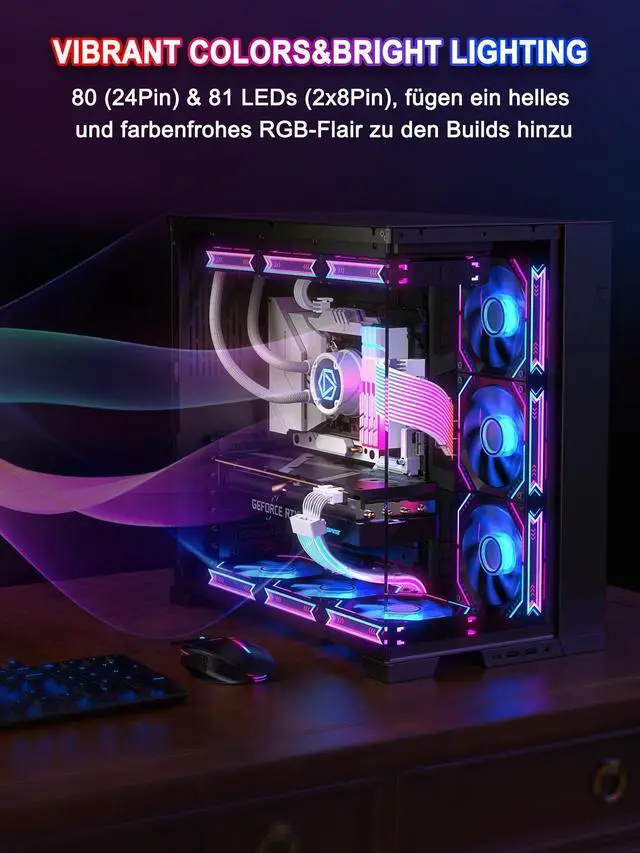 Alt view image 12 of 14 - RGB PSU Cable Extension with ARGB LED Stripes and PVC Sleeved Extend Cable - 16AWG 24 Pin ATX Dual 8 Pin PCIE Set