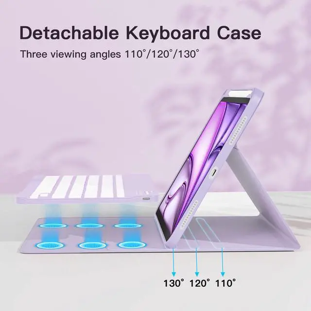 Alt view image 10 of 14 - for iPad Air 11-inch Case with Keyboard M4/M3/M2 (2026/2025/2024), Mouse and Detachable Wireless Keyboard Combo for iPad Air 5th/4th 10.9-inch, 7-Color Backlight with Pencil Holder, Purple