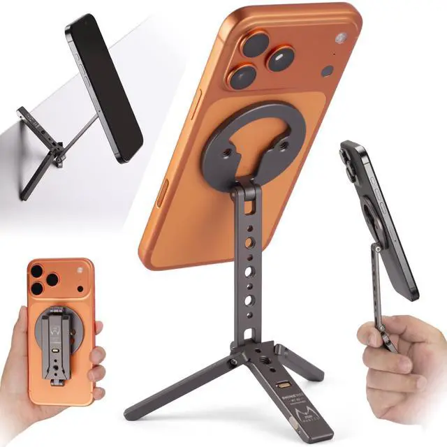 Alt view image 8 of 14 - Ultra-Compact Magnetic Tripod for iPhone | Foldable Hook Design, 20 N52 Magnets, Cold Shoe & 1/4" Screw - Phone Stand for iPhone 12-17 & MagSafe Devices