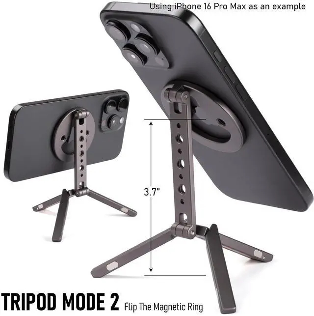 Alt view image 10 of 14 - Ultra-Compact Magnetic Tripod for iPhone | Foldable Hook Design, 20 N52 Magnets, Cold Shoe & 1/4" Screw - Phone Stand for iPhone 12-17 & MagSafe Devices